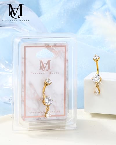 Belly Button Ring Dangle Belly Rings 316L Surgical Steel Belly Button Piercing Jewelry Teardrop Navel Ring for Women - color: Gold-CLCZ-14mm