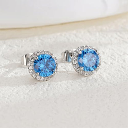 YOMELA Round Cubic Zirconia Stud Earrings for Women | Everyday Dainty, Diamond-Like Brilliance, CZ Halo Birthstone Studs, Hypoallergenic & Lightweight, Elegant & Versatile - color: Royal Blue