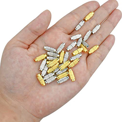 50 Pcs Brass Screw Twist Clasps for Jewelry Making - Barrel Clasp, Cord End Caps for DIY Bracelet and Necklace - Brass Barrel Tube Fastener, Jewelry End Tip Sets, Craft Supplies, Waist Beads