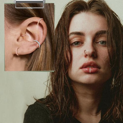AROWRO Nose Rings Hoops with Opal Hinged Nose Rings for Women Surgical Steel Septum Rings 16G 18G 20G Conch Helix Daith Piercing Jewelry Diameter 6mm-12mm - color: Silver&White Opal, size: 16G(1.2mm)-10mm