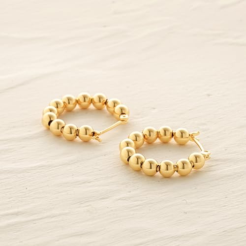 Gold Hoop Earrings for Women 14K Gold Plated Chunky Huggie Hoops Simple Cute Earrings Minimalist Jewelry for Women Gifts - style: Beads