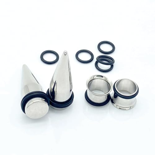 Pair of 7/16" 11mm Stainless Steel Black Tapers and Tunnels Ear Stretching Kit Gauges - color: Silver