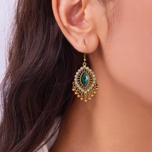 Frodete Indian Jewelry Sets for Women Traditional Bohemian Wedding Jewelry Set Indian Dresses for Women Oxidized Ethnic Party Prom Wear - color: D5:GOLD GREEN