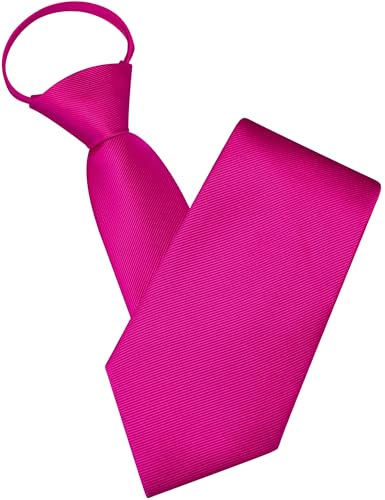 GUSLESON 3.15"（8cm） Mens Pre-tied Adjustable Zipper Tie Solid Necktie for Business and Wedding - color: Hot Pink