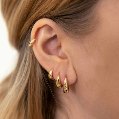 Small Chunky Hoop Earrings for Women, 14K Plated Huggie Stack | Chunky Hoop Stud Earrings Stackable, Lightweight Huggie Cartilage Ear for Multiple Piercing Jewelry Gift for Daily Wear - style: 4 Pairs-Gold