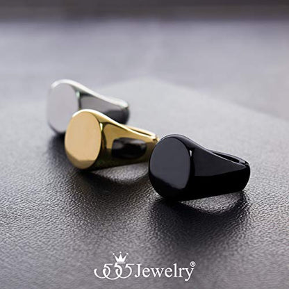 555Jewelry Stainless Steel Solid Plain High Polish Round Signet Ring for Men - color: Black