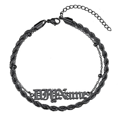 ChainsHouse Double Layer Anklet Bracelet for Women,Adjustable Chain Anklets Stackable Dainty Anklets,Stainless Steel/Gold Plated/Black Ankle Jewelry Gifts - color: C-Black-Rope Chain