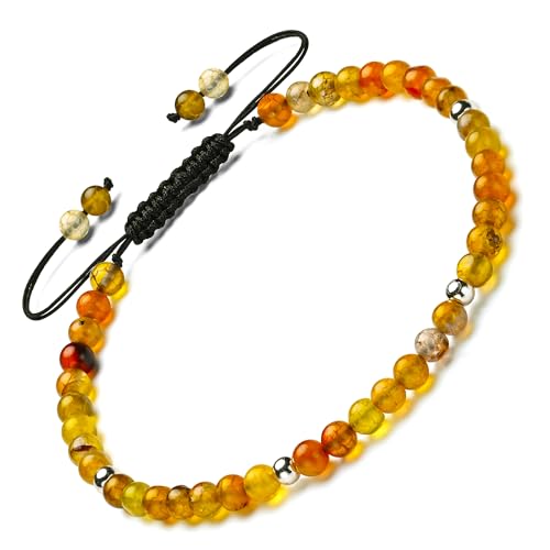Natural Stone&925 Sterling Silver/18K Gold Anklet,│4MM│9-12 in│, Hand Woven, Adjustable Size - color: Brown Dragon Agate