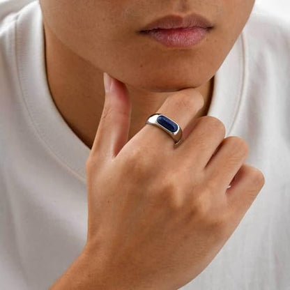 Kemstone Stainless Steel Lapis Lazuli Signet Ring for Men - size: 7