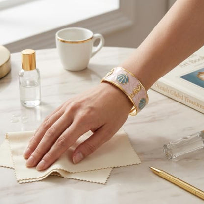 18K Gold Plated White Enamel Cuff Bracelet for Women - color: ocean