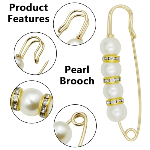 50 Pcs Brooch Pins Faux Pearl Brooch Sweater Shawl Hat Clip Neckline Pins Double For Women Shirts, Sweaters, Hats, Clothing Accessories, Pants Tighten Or Decoration