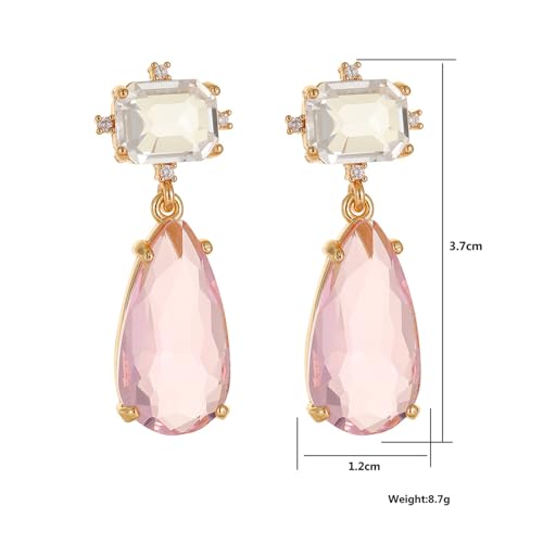 Crystal Earrings CXUEMH Teardrop Earrings for Women Blue and Green Dangle Earrings Elegant Earrings for Prom Emerald Green Earrings Formal Jewelry Crystal Drop Earrings - color: white and pink