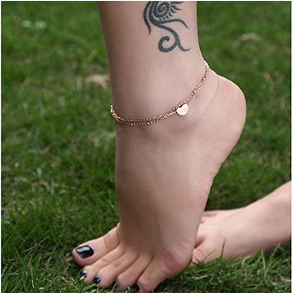 RoseGold Ankle Bracelets for Women - Layered Anklets - Link Foot Jewellery - color: RoseGold - 5#