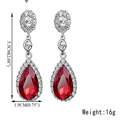 Gorgeous Austrian Crystal Rhinestone Wedding Bridal Teardrop Drop Dangle Earrings - color: Pierced-Red