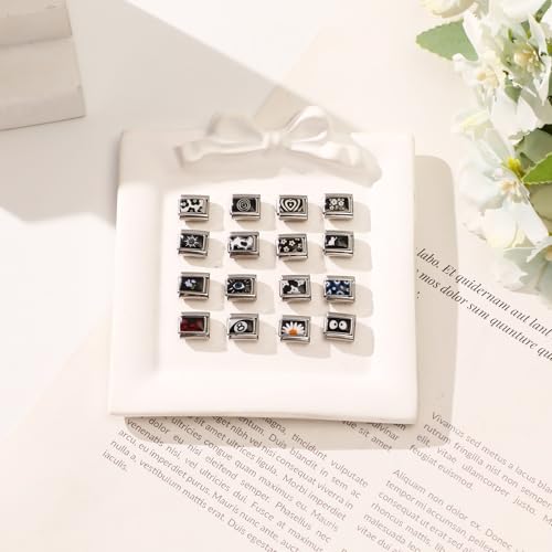 papasgix 11Pcs Italian Charms Set, 10mm*9mm Silvery Italian Charm | Italian Charms Bracelet Link Black Patterns Stainless Steel DIY Jewelry Gifts - style: 22pcs-Waves