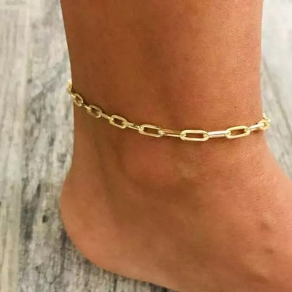 Gold Stainless Steel Anklet Chain for Women Adjustable Ankle Bracelet Fashionable Simple Design, Round mold chain - color: Gold+ Square chain, size: 22+3cm