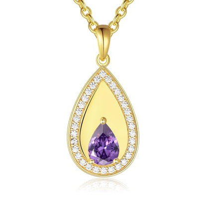 Birthstone Pendant Necklaces for Women 925 Sterling Silver Teardrop Pendant Necklace Birthday Jewelry Gift, 18"+2" Inches - color: 02 - Amethyst