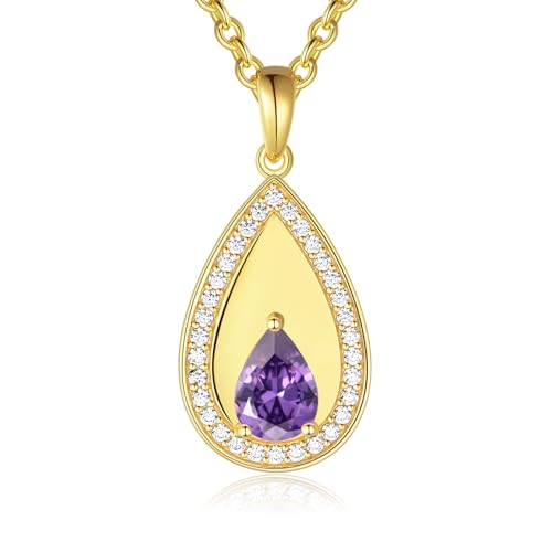 Birthstone Pendant Necklaces for Women 925 Sterling Silver Teardrop Pendant Necklace Birthday Jewelry Gift, 18"+2" Inches - color: 02 - Amethyst