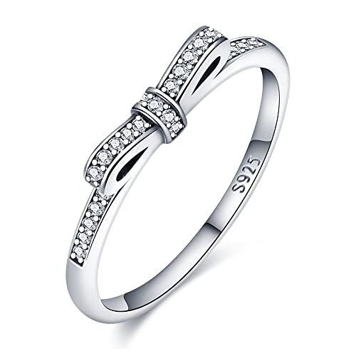 KUNSIR 925 Sterling Silver Rings Classic Cubic Zirconia Eternity Promise Statement Anniversary Wedding Bands Engagement Rings for Women Infinity Forever Love Ring Size 7-9 - style: Love knot Ring