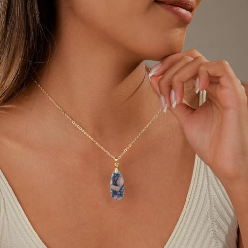 Inspirational Gifts Healing Gold Pendant Gold Necklaces for Women，Get Well Soon Encouragement Gifts for Women Friends Sister Mom, Natural stone Pendant Healing boho Friendship Jewelry for women - color: Blue Pink - Gold
