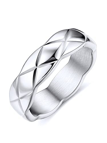 FOCALOOK Crush Bands Ring for Women Yellow Gold Plated 6MM Wide Wedding Promise Stacking Rings, Size 7-12 - color: 01.Silver