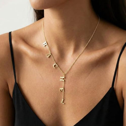 Personalized Lariat Necklace for Women, Custom Y-Shaped Name Chain, Gold Plated Dainty Jewelry Gift for Her - style: Lariat Letter Necklace