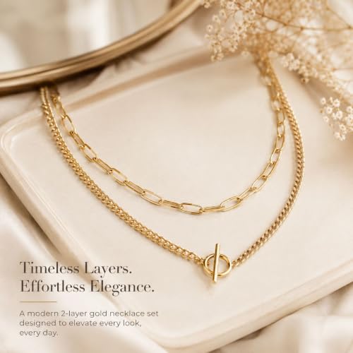 Gold Neklace Stack Dainty Gold Herringbone Necklace for Women Layered Paperclip Chain Necklaces Rhinestone Drop Simple Jewelry Gifts for Women - color: A9:2pcs