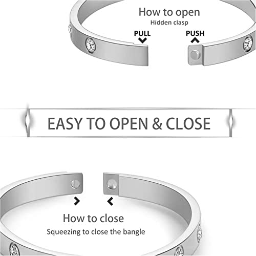 Friendship Love Bracelet for Women, 18K Gold Plated Titanium Steel Cuff - color: Silver, size: Zircon 7.5''