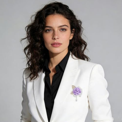 Handmade Elegant Red Rose Flower Brooch Pin for Women Crystal Pearl Fabric Flower Lapel Pin Dress Suit Accessories - color: Purple B