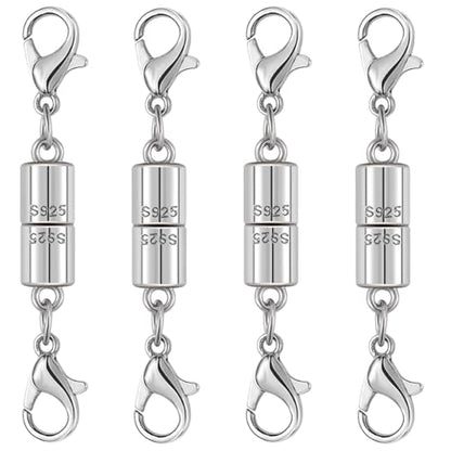 Magnetic Jewelry Clasps, 925 Sterling Silver, Strong Magnetic Closures for Necklaces and Bracelets (4pcs Silvery) - color: 4pcs silvery