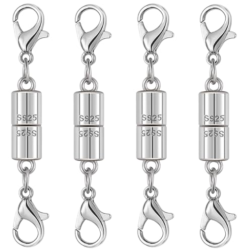 Magnetic Jewelry Clasps, 925 Sterling Silver, Strong Magnetic Closures for Necklaces and Bracelets (4pcs Silvery) - color: 4pcs silvery