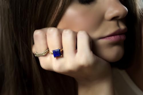 Lapis Lazuli in 14k Rose Gold Filled Ring - Square Ring for Special Occasions, Birthday, Holiday and Anniversary for Her - Handmade Jewelry with Box