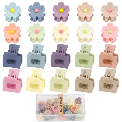 Ahoney 20Pcs Small Hair Claw Clips for Girls Women Kids Cute Hair Accessory | 1inch Mini Flower Tiny Hair Clips for Hair Decorations for Strong Hold Jaw Clips Hair Accessories Hair Barrettes (Colorful)