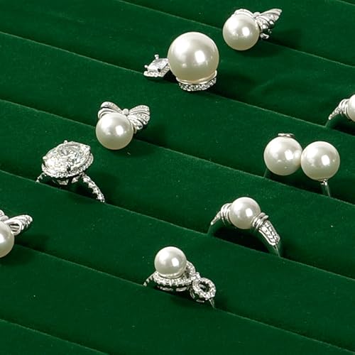 Velvet Ring Earring Display Tray with Elastic Bar Design Green | 7 Slots, For Ring Earring Storage & Display, Durable & Sturdy, Easy to Use - size: 7 Slot