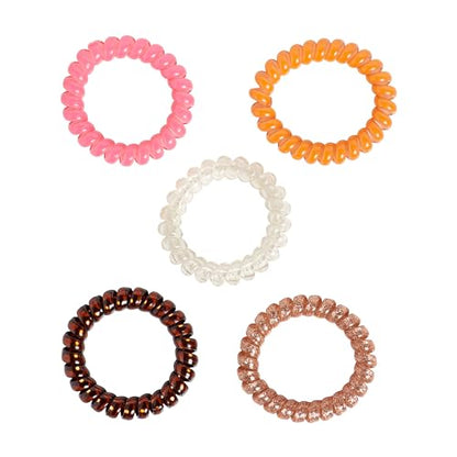 Goody Dentless Spiral Hair Ties, Hair Coils - 5 Ct, Warm Tones, Phone Cord Hair Ties, Secure Hold Jelly Bands for All Occasions, Hair Accessories for Women & Men, For Medium-Thick Hair