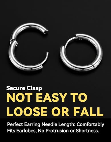 ChainsHouse Stud Earrings for Men Women,316L Stainless Steel/14K Gold/Black Plated Metal, Punk Hypoallergenic Surgical Huggie Hoop Earrings Mens Jewelry Piercing Hoop Earrings - style: H: Silver-Huggie Hoop(1 Pair)