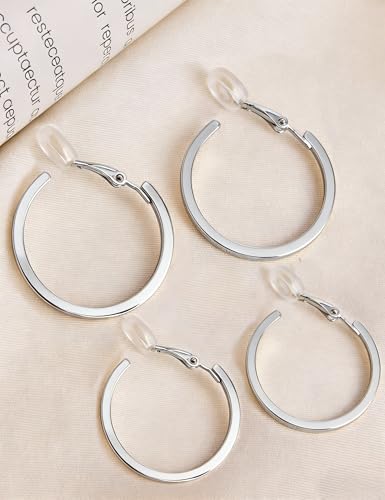 FAN&LOUIS Clip On Hoop Earrings Women,14K Gold Women's Clip-On Earrings Large Hoops Trendy for Non-Pierced Ears Lightweight 2026 - style: Sliver-30mm and 40mm