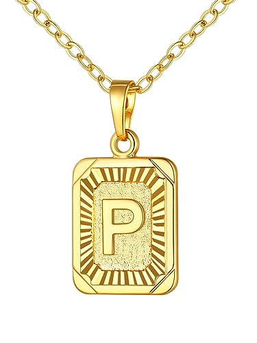 U7 Initial Necklaces for Women, Square Letter Pendant Necklace | Gold & Silver Plated A-Z Pendant | Personalized Large Monogram | 20+2" Adjustable Chain | Gift Packed for Mom Wife Friends - color: a. Gold, style: P