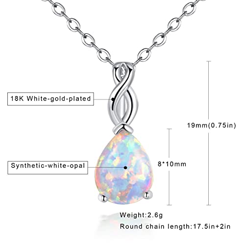 VOLUKA Created Opal/Amethyst/Mystic Topaz Pendant Necklace for Women,18K White/Rose Gold Plated Chain Wedding Engagement Jewelry Gift - color: A-Teardrop necklace-white gold plated