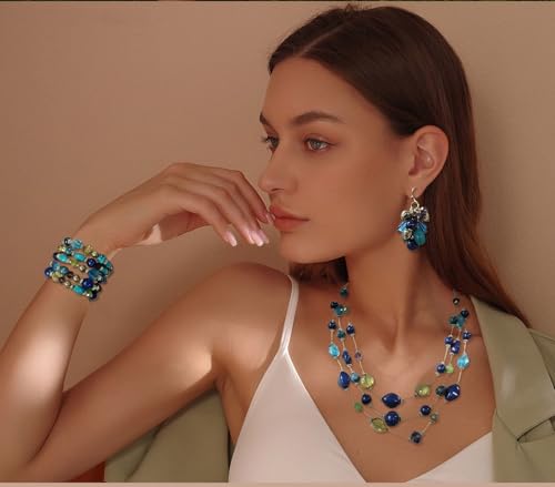 Coiris 3 Layers Illusion Wire Beaded Statement 19.5" Necklace for Women - color: ST0001