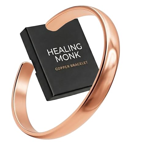 Healing Monk Pure Copper Bracelet for Men & Women – Handmade Uncoated Copper Jewelry Cuff – Adjustable Healing Copper Bracelets for Arthritis – Mens & Womens Copper Cuff Pulsera de Cobre - style: Healing