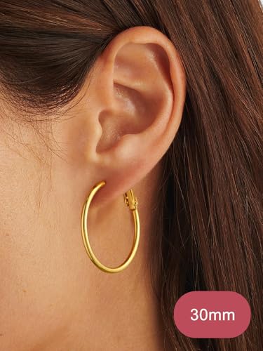 FOCALOOK 14K Gold Plated Lightweight Large Hoops| 2mm Thin Hoop Earrings for Women 30/40/50/70/100mm - color: 01.Gold, size: 30mm