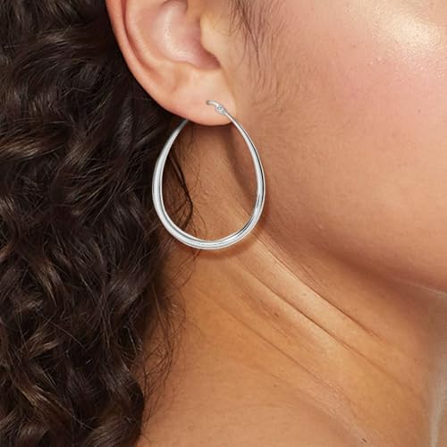 Chunky Large Oval Hoop Earrings for Women Sparkly Gold Teardrop Dangle Earrings Thick Bold Silver Hoop Drop Earrings Oval Stainless Steel Hoop Earrings Fashion Costume Jewelry Accessories - color: Silver