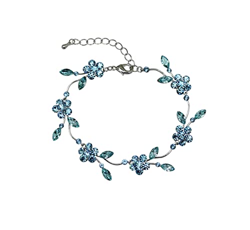 Faship Gorgeous Rhinestone Crystal Floral Necklace Earrings Set - color: Aqua / Matching Bracelet