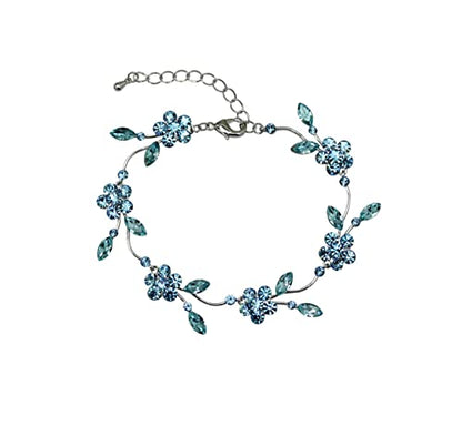 Faship Gorgeous Rhinestone Crystal Floral Necklace Earrings Set - color: Aqua / Matching Bracelet