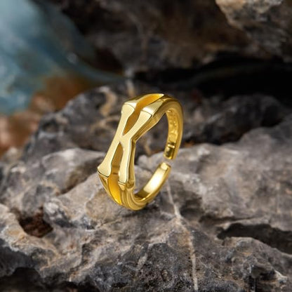 Cicy Bell Initial Rings for Women 18k Gold Plated Adjustable Rings | Open Signet Rings, Bold Letter, Personalized Engraved, For Party - color: Initial-K