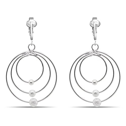 Silver Clip On Earrings For Women, They Look Pierced, Don't Pinch & Won't Fall Off, Hypoallergenic & Lightweight - color: Silver Triple Beaded Hoops