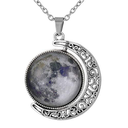 FM FM42 Temperature Sensing Color Changing Pendant Necklace with 19.29" Stainless Steel Rolo Chain - color: Rotatable Double-sided Moon
