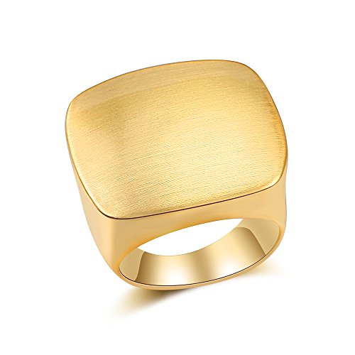 Gold and Silver Rings for Women, Chunky Signet Statement Rings Gold Plated Band Ring Wide Metal Square Rings Cocktail Costume Jewelry - color: A-Square Gold