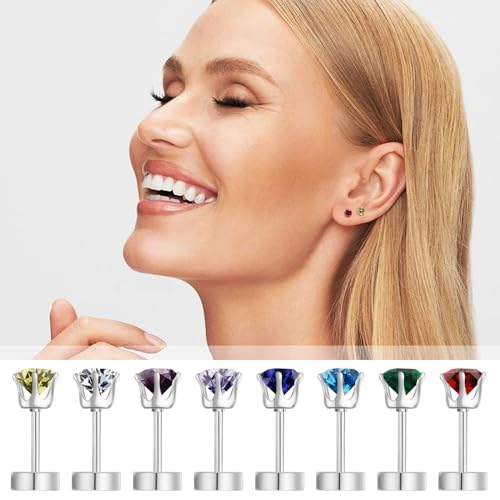 Birthstone Stud Earrings | Hypoallergenic, Brilliant Cut Round Cubic Zirconia, Flat Back, Surgical Steel, For Sensitive Ears - style: Jan Garnet
